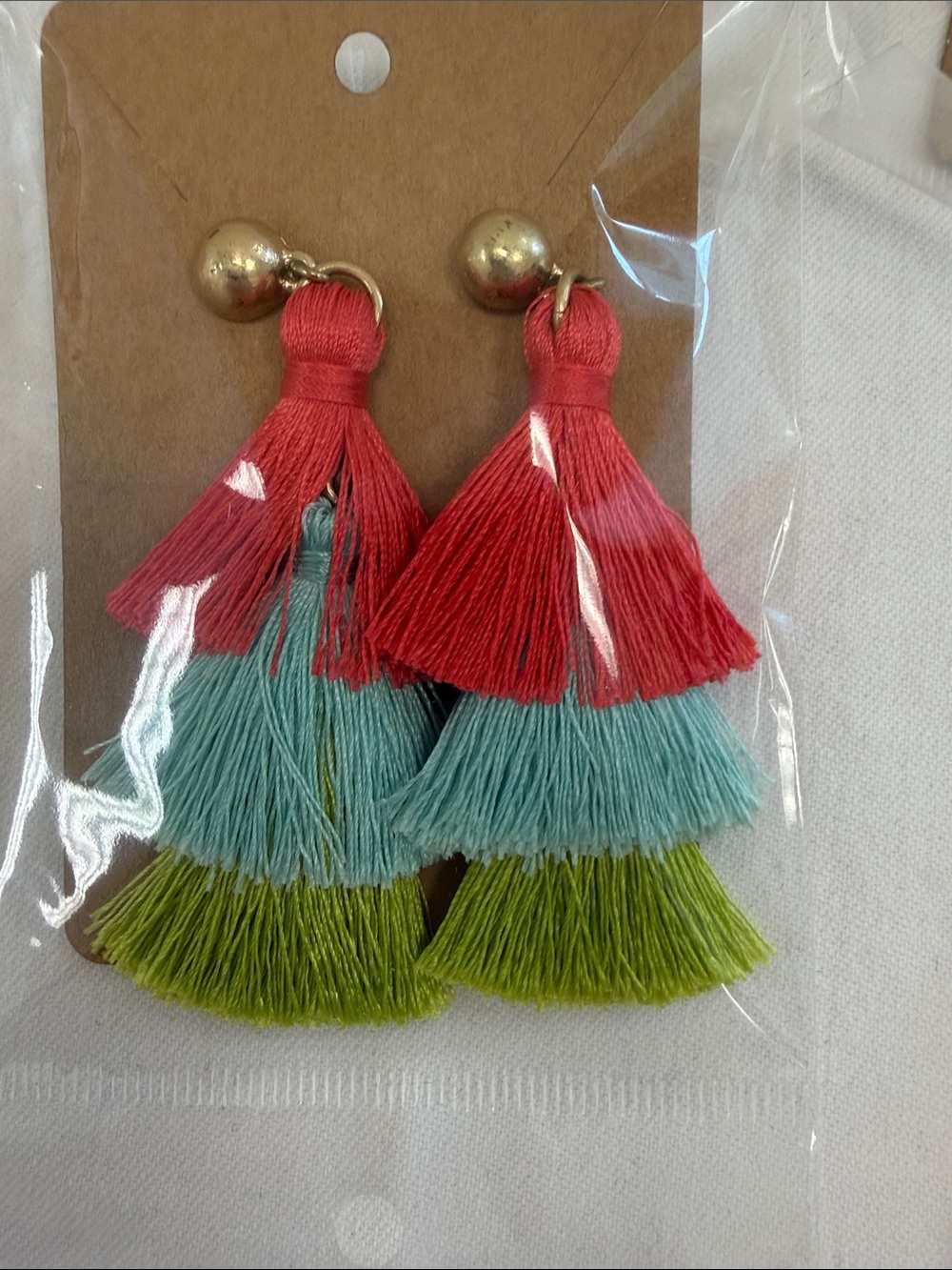 BaubleBar Coral, Aqua & Lime Tiered Tassel Earrings